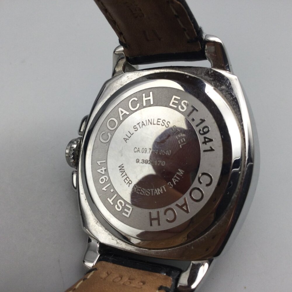 Coach Watch Women 39mm Silver Tone Black Logo Dial Crystals Leather New Battery - Picture 12 of 15
